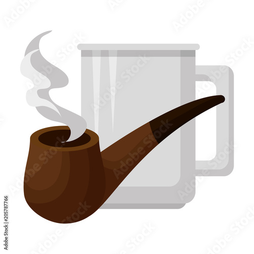 coffee cup with pipe wooden vector illustration design