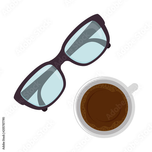 eye glasses with coffee cup vector illustration design
