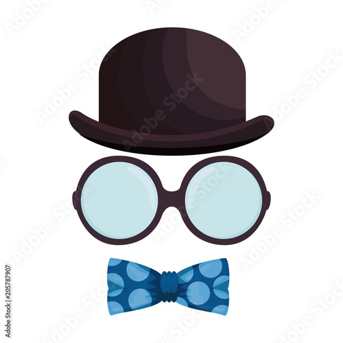 hat with glasses and bowtie hipster style vector illustration design