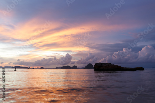 Dramatic sunset at Ao Nang Beach, Krabi, Thailand