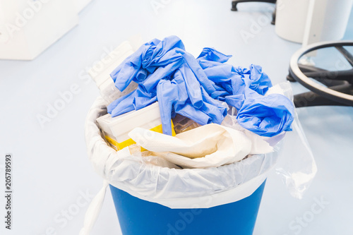Danger laboratory chemical and medical waste. Plastic waste and ecology
