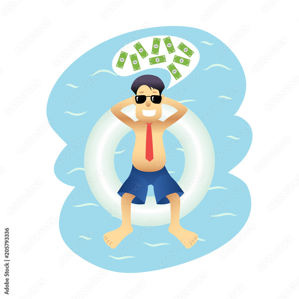 Conceptual business banner man on sea isolated flat