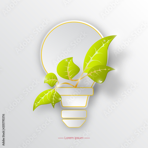 Environmental protection with lightbulb and plant. Ecology concept. Vector illustration.