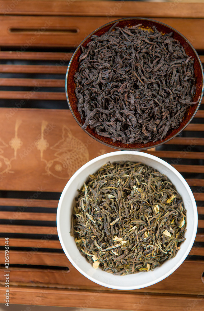 Chinese tea ceremony, Puer tea in assortment Chinese tea ceremony, Puer tea in assortment