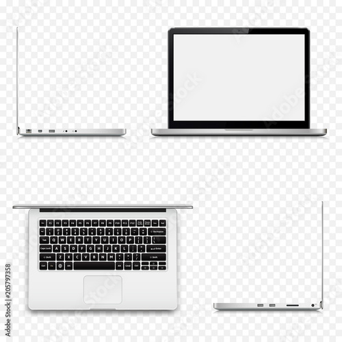 Various sides of laptop, isolated on transparent background