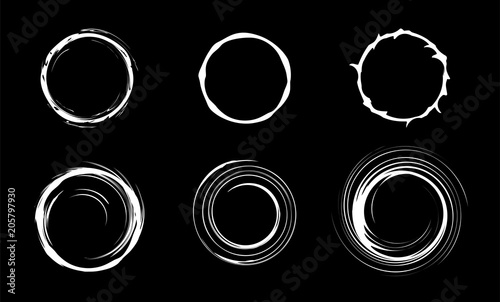 Space black hole set. Swirl abstract circles. Isolated vector illustration.