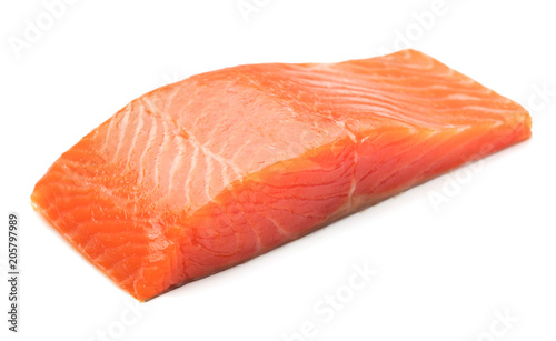 Tela piece of salmon fillet isolated on white background