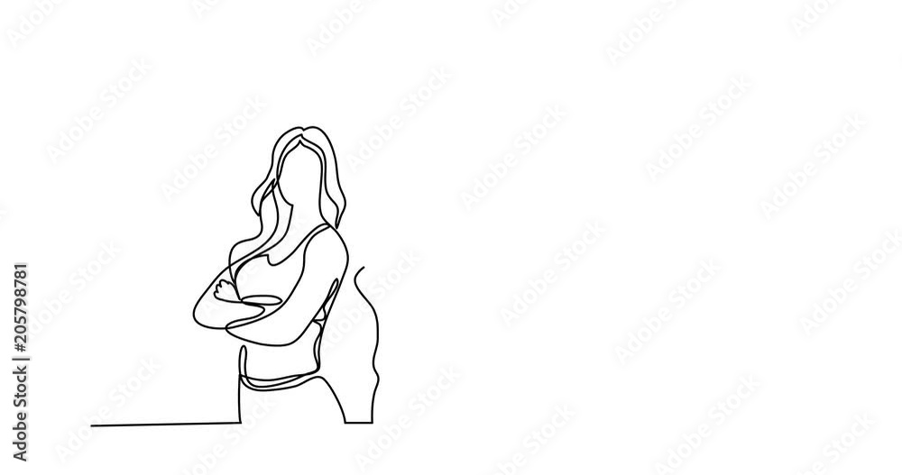 Self drawing animation of standing fitness instructors - continuous line drawing Self drawing animation of standing fitness instructors - continuous line drawing