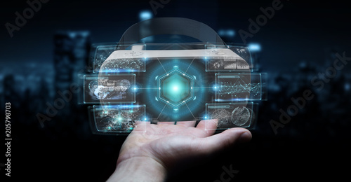 Obraz w ramie Businessman using virtual reality glasses technology 3D rendering