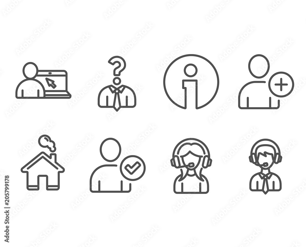 Set of Support, Online education and Identity confirmed icons. Hiring employees, Add user and Shipping support signs. Call center, Internet lectures, Person validated. Vector Set of Support, Online education and Identity confirmed icons. Hiring employees, Add user and Shipping support signs. Call center, Internet lectures, Person validated. Vector