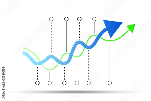Blue curve arrow up with graph