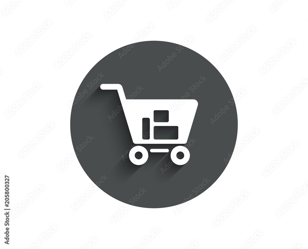 Shopping cart simple icon. Online buying sign. Supermarket basket symbol. Circle flat button with shadow. Vector Shopping cart simple icon. Online buying sign. Supermarket basket symbol. Circle flat button with shadow. Vector