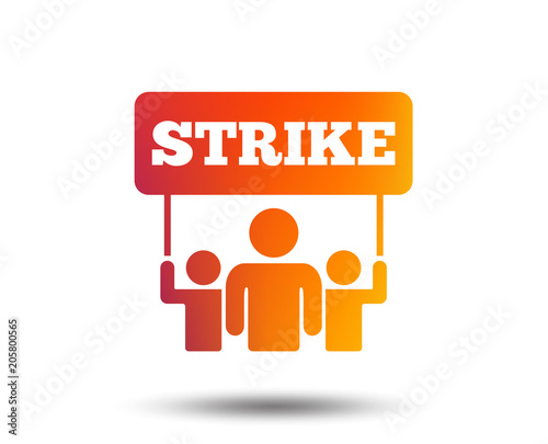 Strike sign icon. Group of people symbol. Industrial action. People holding protest banner. Blurred gradient design element. Vivid graphic flat icon. Vector