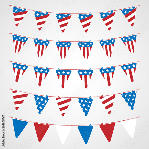 USA bunting flags in traditional colors. Set