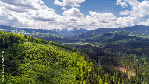 Aerial view of road to Hoverla, Ukraine Carpathian mountains.