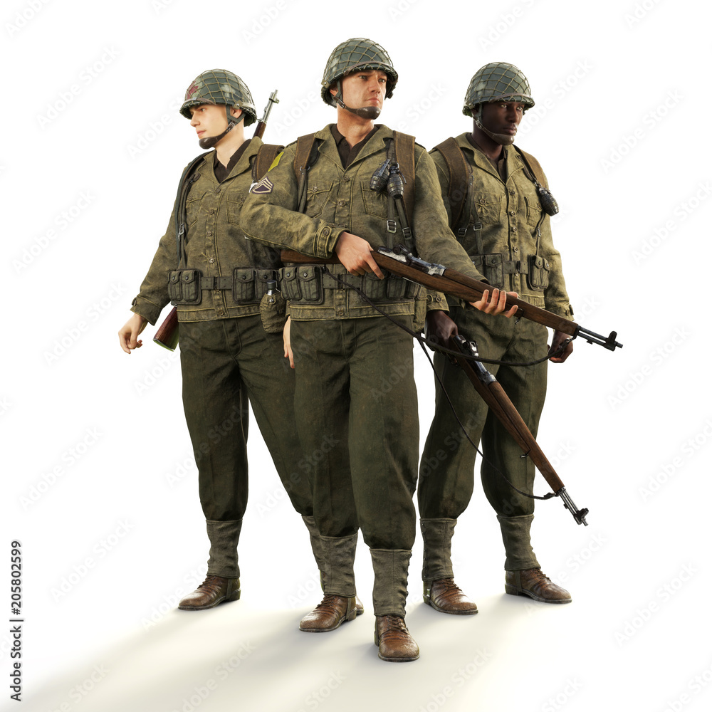 Portrait of a squad of uniformed world war 2 American combat