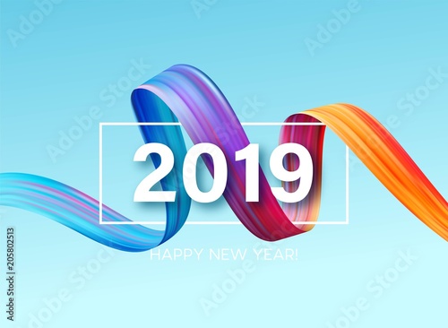 2019 New Year of a colorful brushstroke oil or acrylic paint design element. Vector illustration