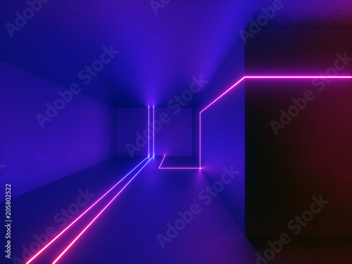 3d render  neon lights  room  indoor  virtual reality  glowing lines  abstract psychedelic background  ultraviolet  vibrant colors