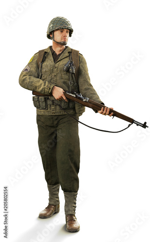 Bild auf Leinwand Portrait of a uniformed male world war 2 combat soldier on an isolated white background