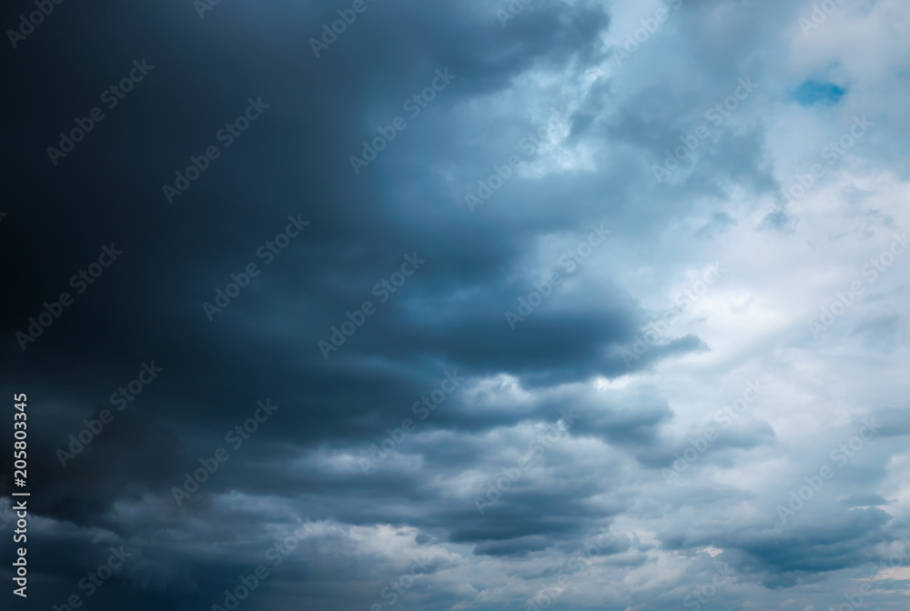 Deep dark sky, storm clouds. Beautiful stormy sky.