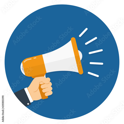 Megaphone in hand cartoon. Vector illustration
