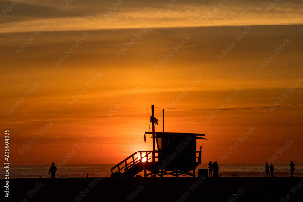 Santa Monica sunset pier lifeguard tower