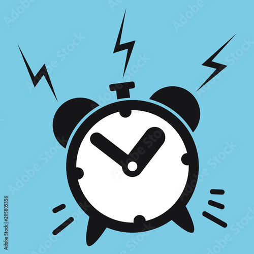 Ringing alarm clock icon vector illustration, flat cartoon ringing retro alarm clock 