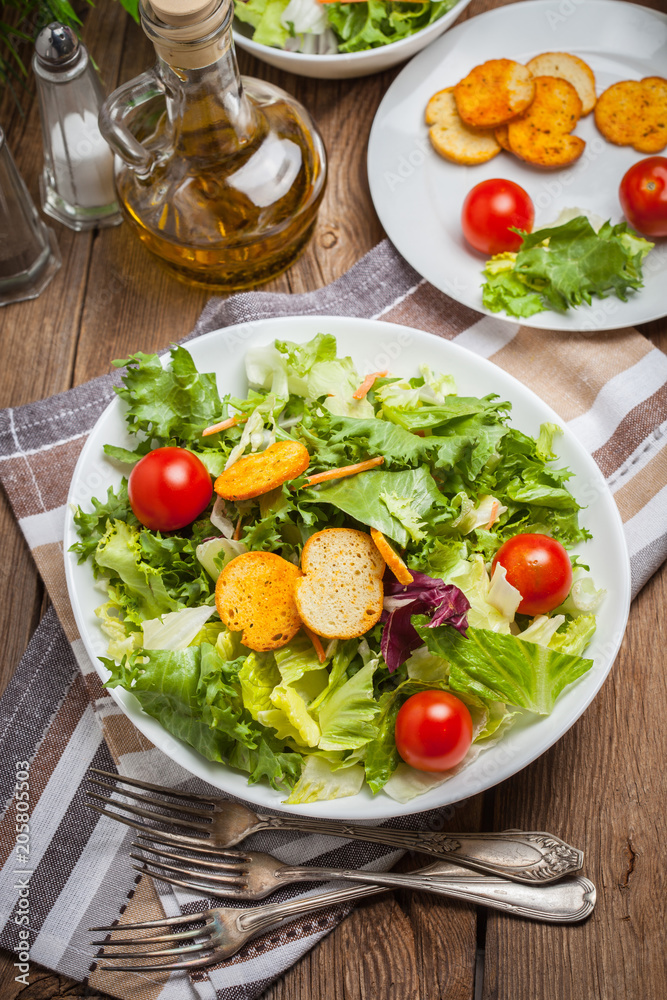 Mixed salad with croutons. Mixed salad with croutons.