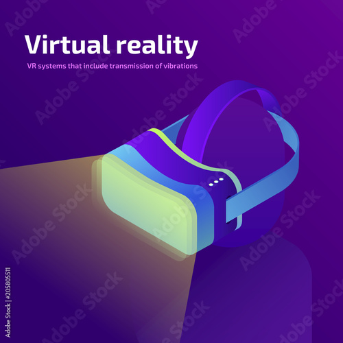 VR headset, virtual augmented reality glasses. Future technology. 3d isometric vector illustration on ultraviolet background