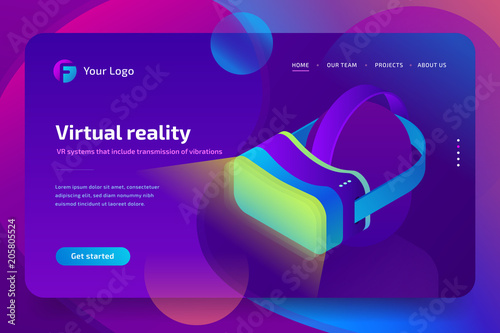 VR headset, virtual augmented reality glasses. Future technology. 3d isometric vector illustration on ultraviolet background