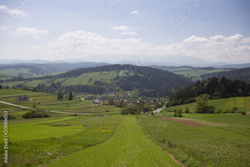 A view over spring fields in the Pieniny Mountains (Carpathians)