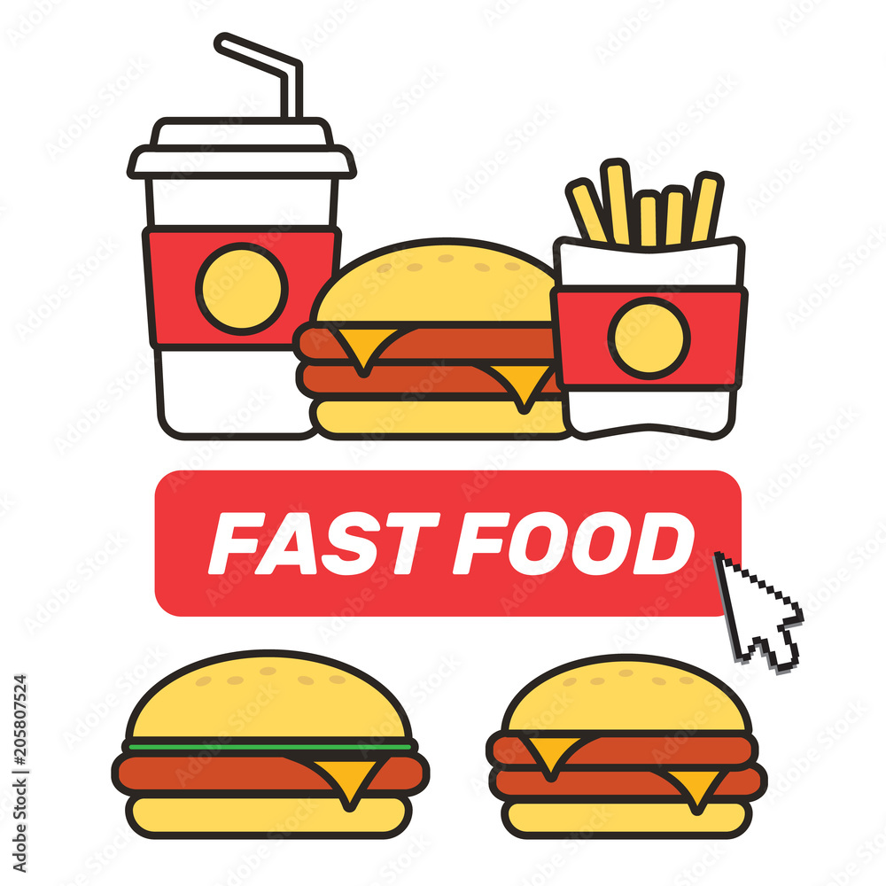 Junk food icon. Breakfast background burger vector. Junk food vector  illustration Stock Vector | Adobe Stock