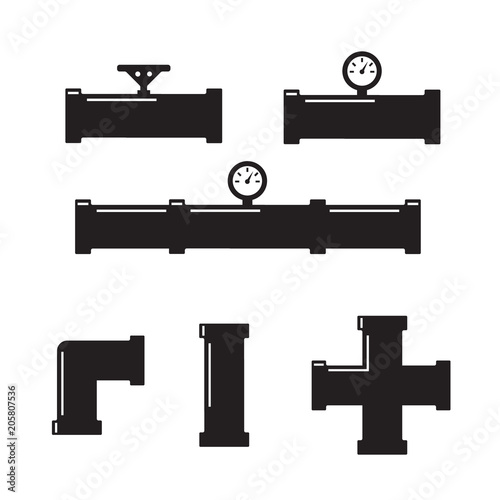 Pipe fittings vector icons set. Plumbing, water pipes sewage