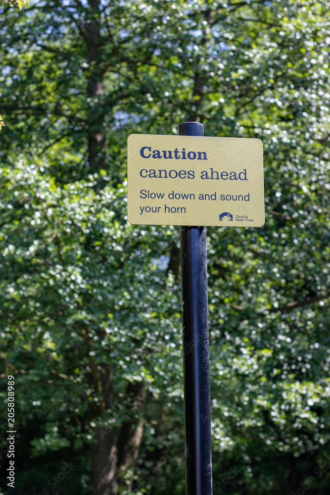 Caution sign on Stort river near to Harlow