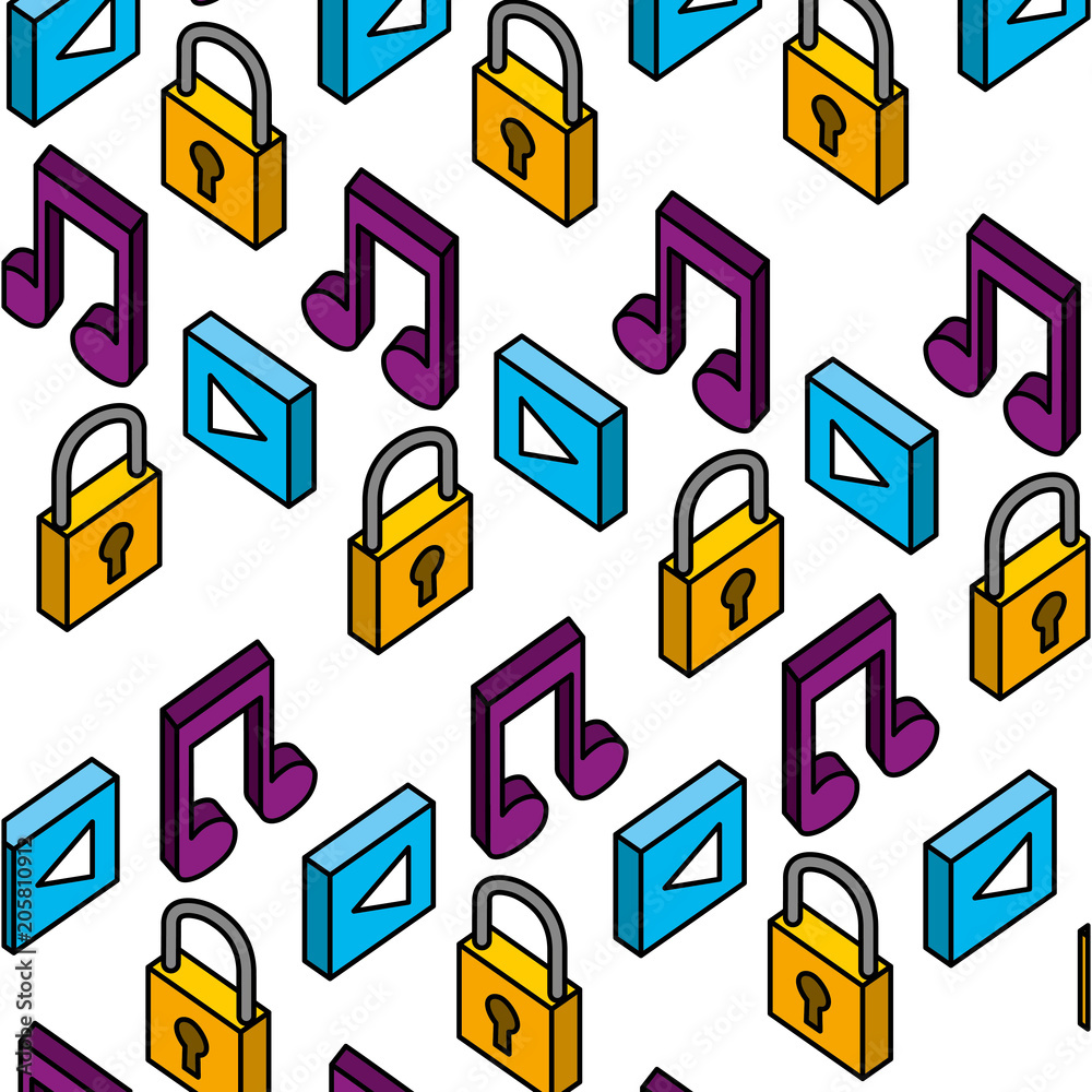 cyber security player music isometric background vector illustration