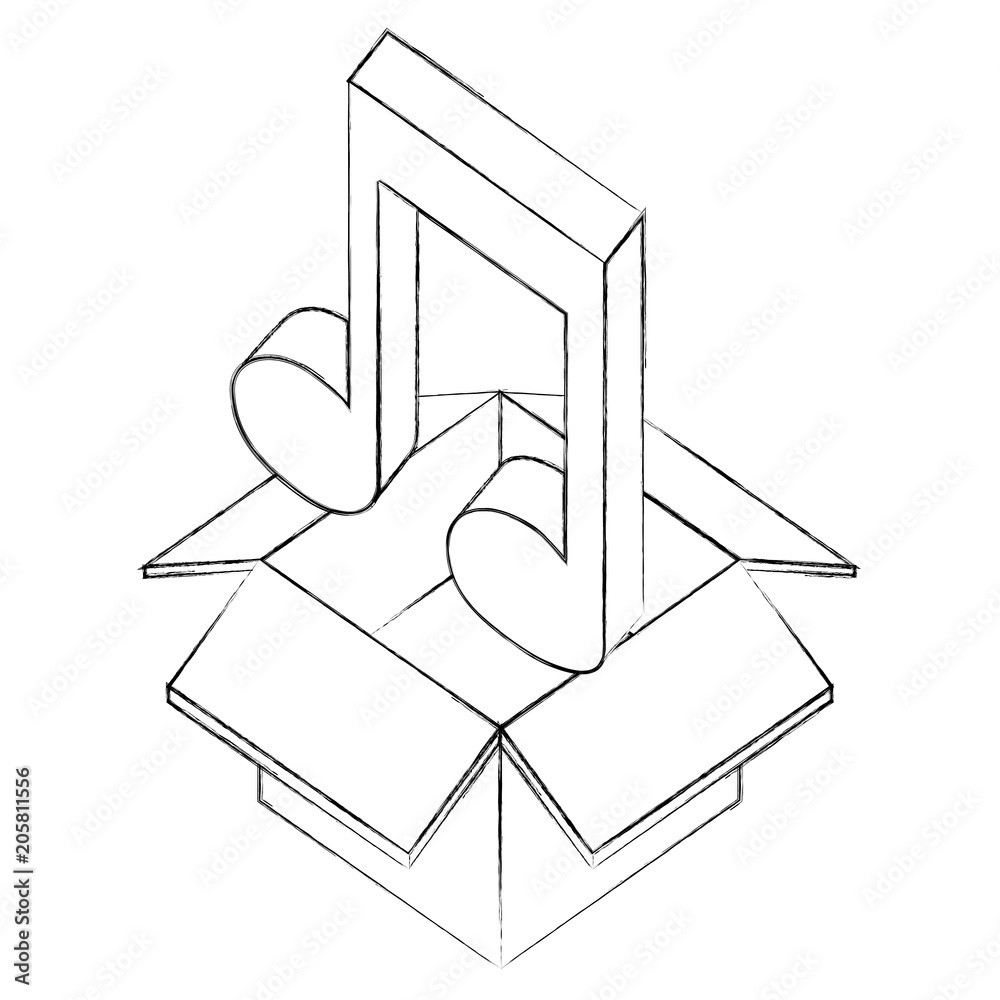 cardboard box music note sound isometric design vector illustration sketch