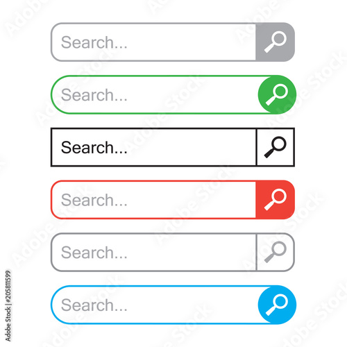 Set of search bars, template for internet searching. Web search field. Vector illustration