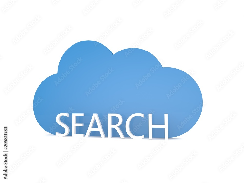 Search the internet and cloud symbol on a white background. 3d render illustration. Search the internet and cloud symbol on a white background. 3d render illustration.
