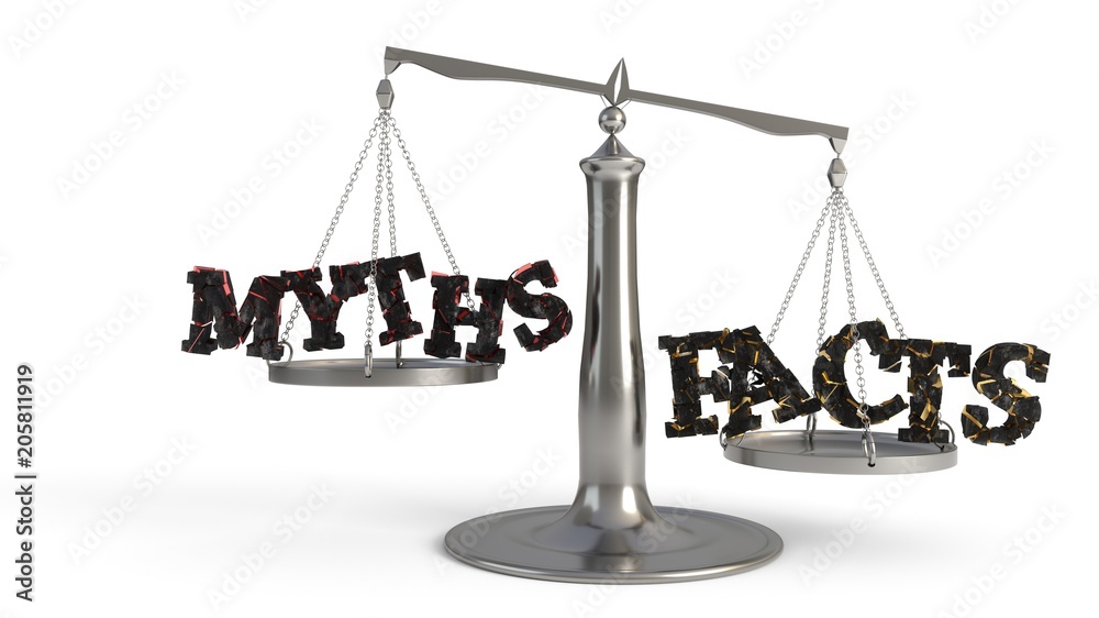 Myths and facts scales concept study, 3d rendering Myths and facts scales concept study, 3d rendering