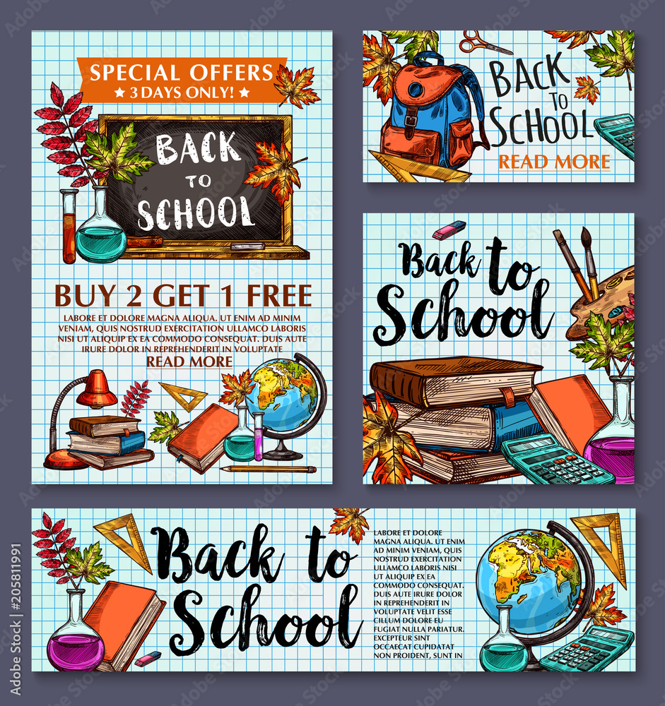Obraz premium Back to School vector sale offer poster banner