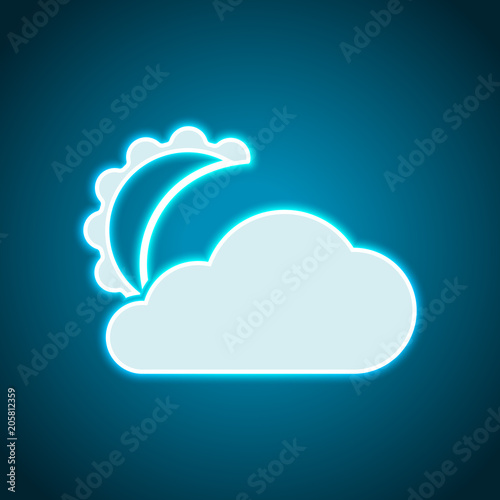 moon and cloud. simple silhouette. Neon style. Light decoration icon. Bright electric symbol