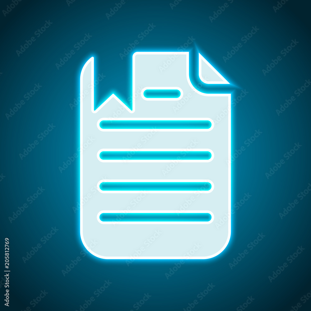 document with text and bookmark. Neon style. Light decoration icon. Bright electric symbol document with text and bookmark. Neon style. Light decoration icon. Bright electric symbol