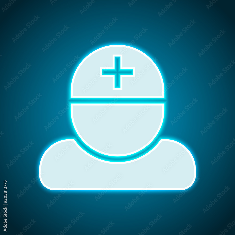 doctor, person with medical cross. Neon style. Light decoration icon. Bright electric symbol doctor, person with medical cross. Neon style. Light decoration icon. Bright electric symbol