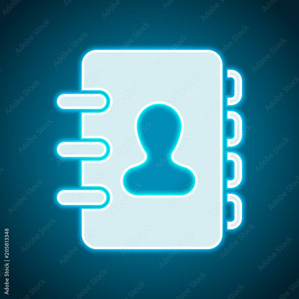 address book with person on cover. simple icon. Neon style. Light decoration icon. Bright electric symbol address book with person on cover. simple icon. Neon style. Light decoration icon. Bright electric symbol