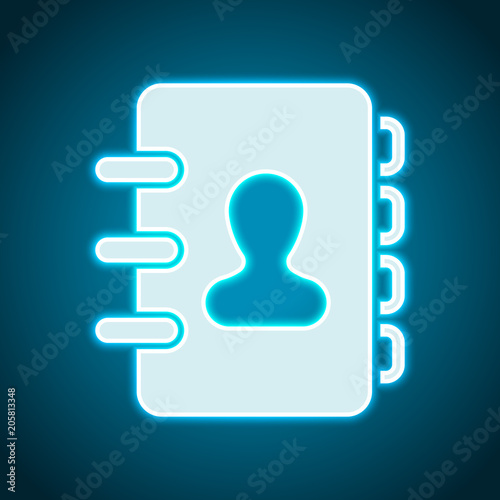 address book with person on cover. simple icon. Neon style. Light decoration icon. Bright electric symbol