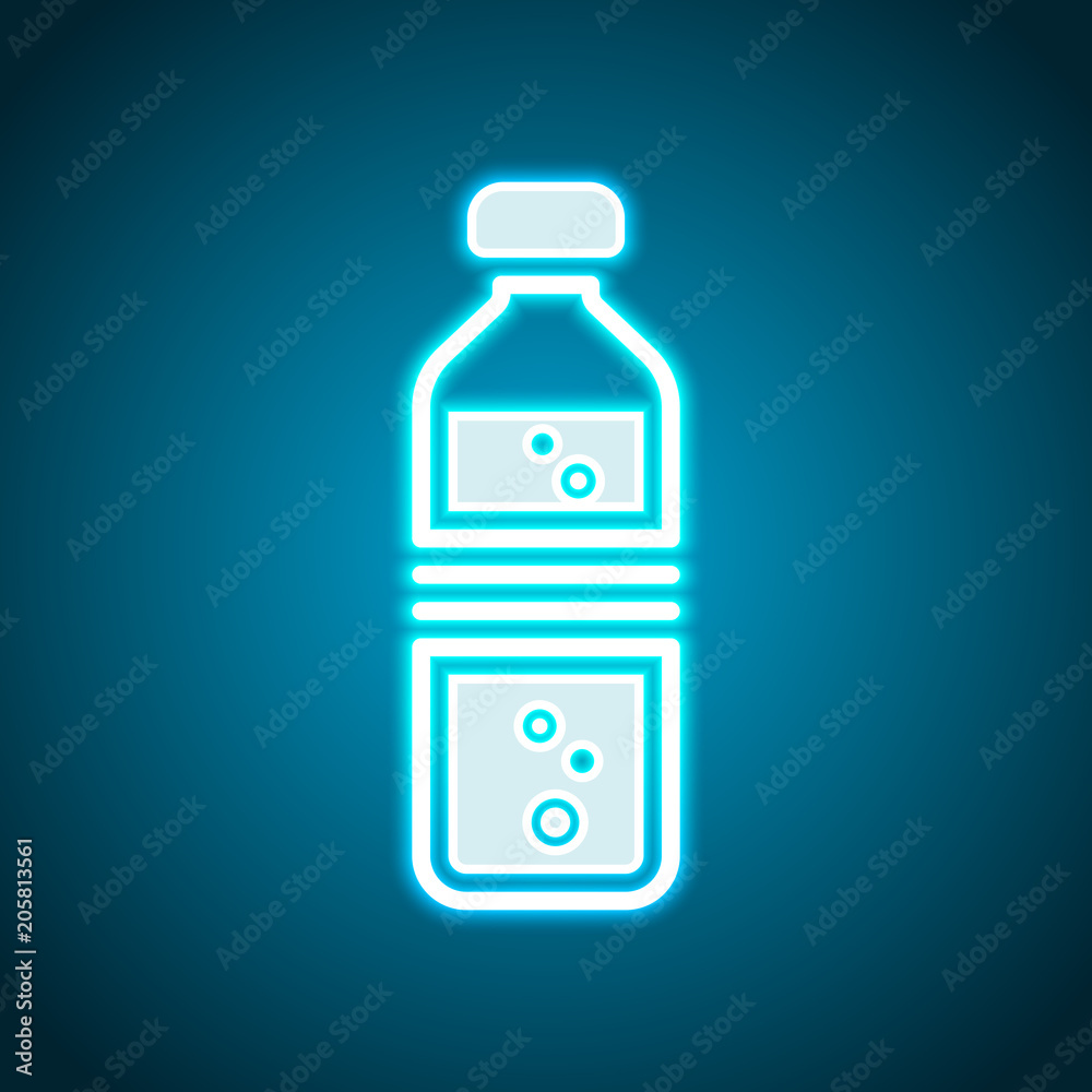 bottle of water with bubbles. simple single icon. Neon style. Light decoration icon. Bright electric symbol bottle of water with bubbles. simple single icon. Neon style. Light decoration icon. Bright electric symbol