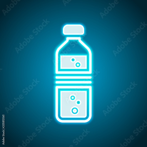 bottle of water with bubbles. simple single icon. Neon style. Light decoration icon. Bright electric symbol