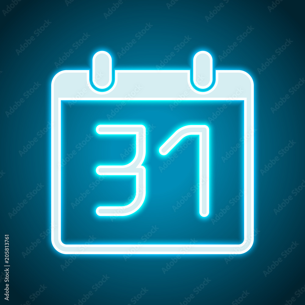calendar with 31 day, simple icon. Neon style. Light decoration icon. Bright electric symbol calendar with 31 day, simple icon. Neon style. Light decoration icon. Bright electric symbol