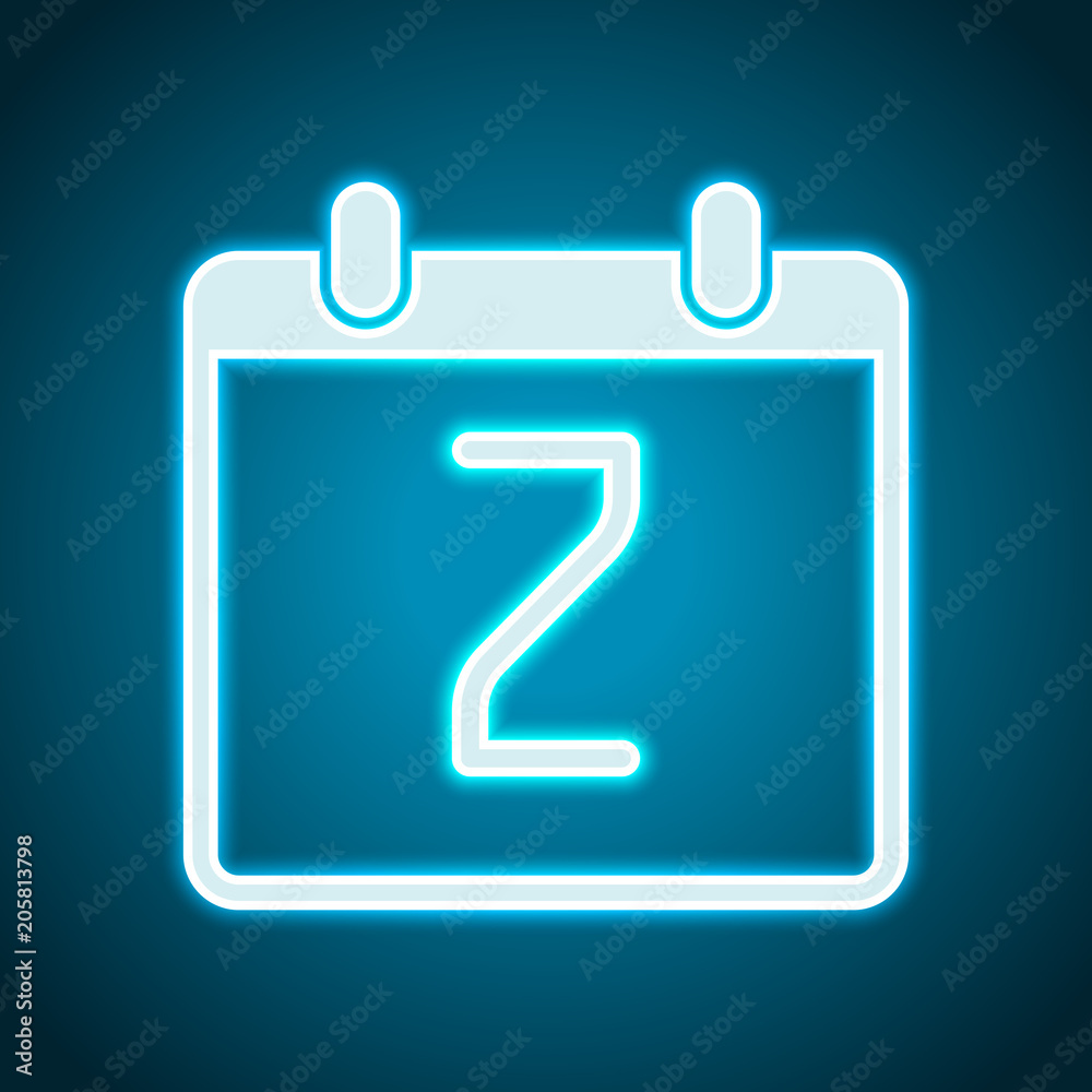 calendar with 2 day, simple icon. Neon style. Light decoration icon. Bright electric symbol calendar with 2 day, simple icon. Neon style. Light decoration icon. Bright electric symbol