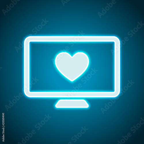 computer and heard. simple icon. Neon style. Light decoration icon. Bright electric symbol